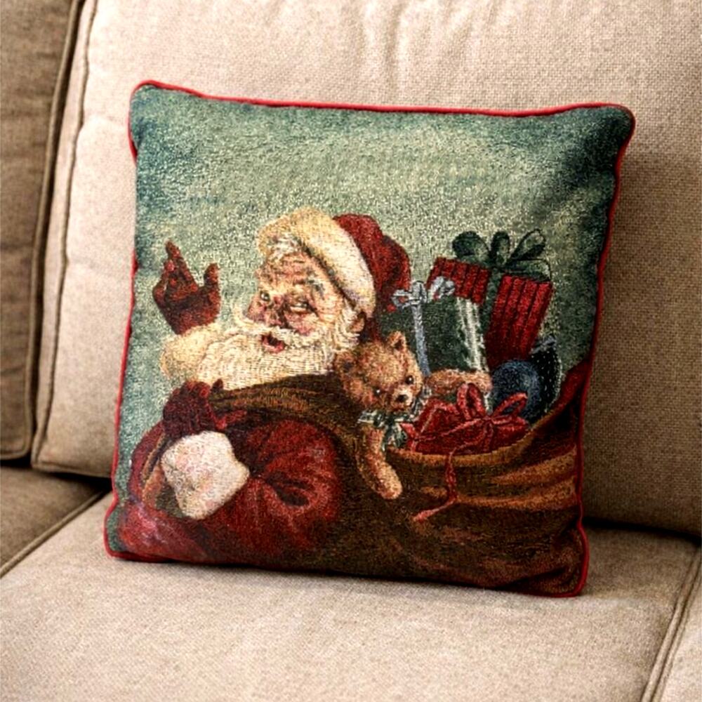 vintage Santa Claus tapestry pillow decorative cushion  Christams holiday bear